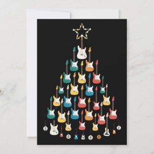 Invitación Guitarras Eléctricas Árbol de Navidad Luces de Nav