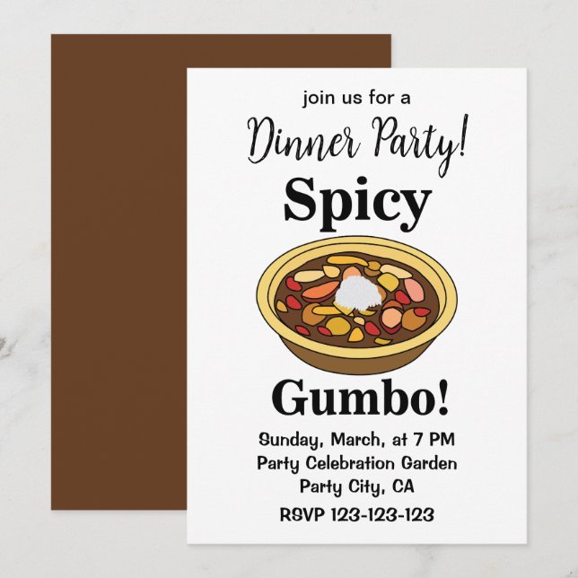 Invitación Gumbo Comida Gumbo Picante (Anverso / Reverso)