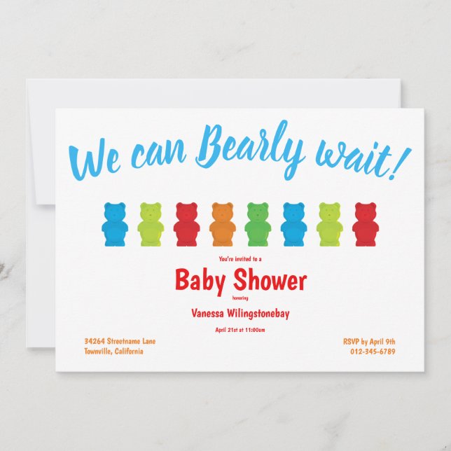 Invitación Gummy Bear Candy Bearly Wait Baby Shower (Anverso)
