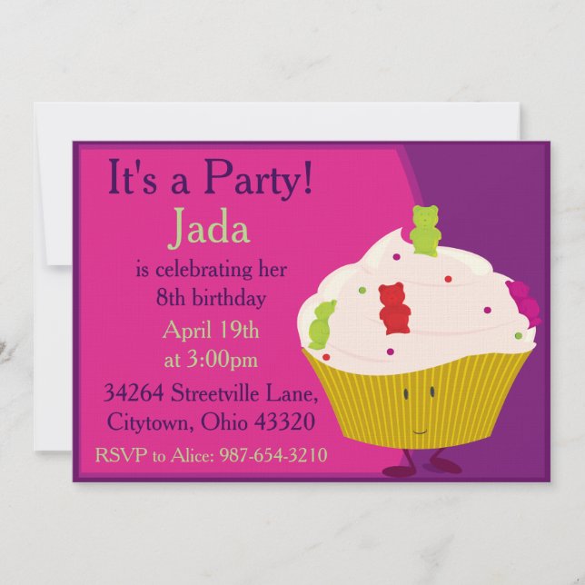 Invitación Gummy Bear Cupcake (Anverso)