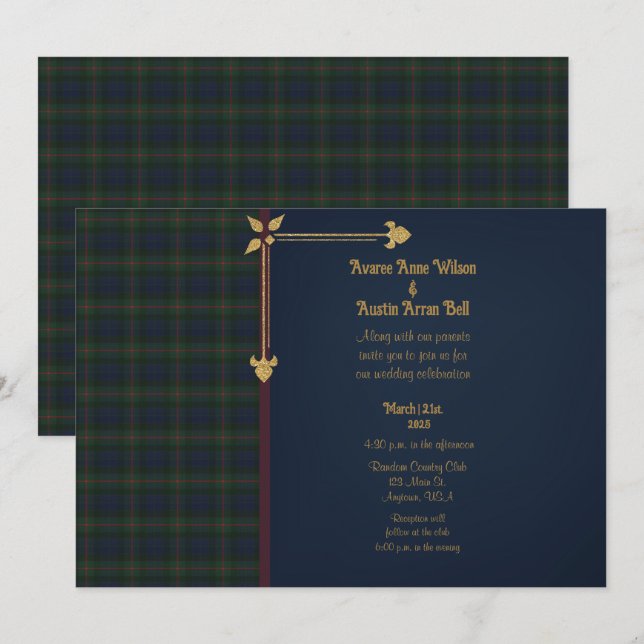 Invitación Gunn Modern Original Scottish Tartan Boda (Anverso / Reverso)