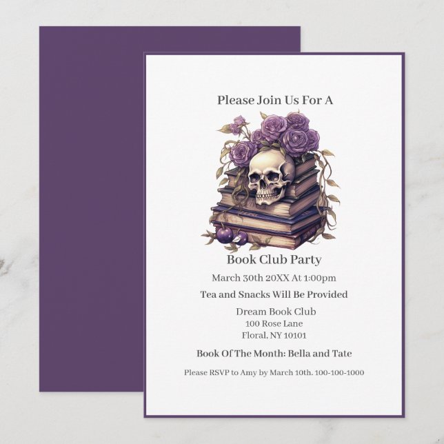 Invitación Gusano de Libros Profesional, Club de Lectura (Anverso / Reverso)