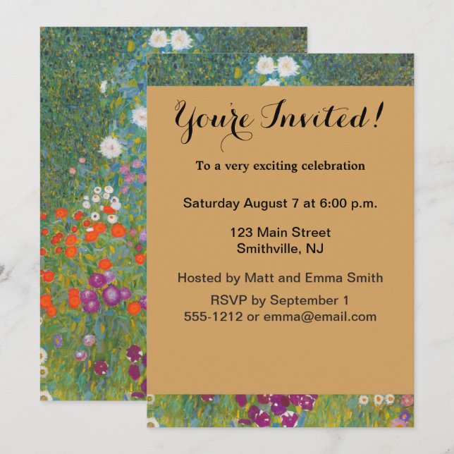 Invitación Gustav Klimt Flor Jardín Naturaleza (Anverso / Reverso)