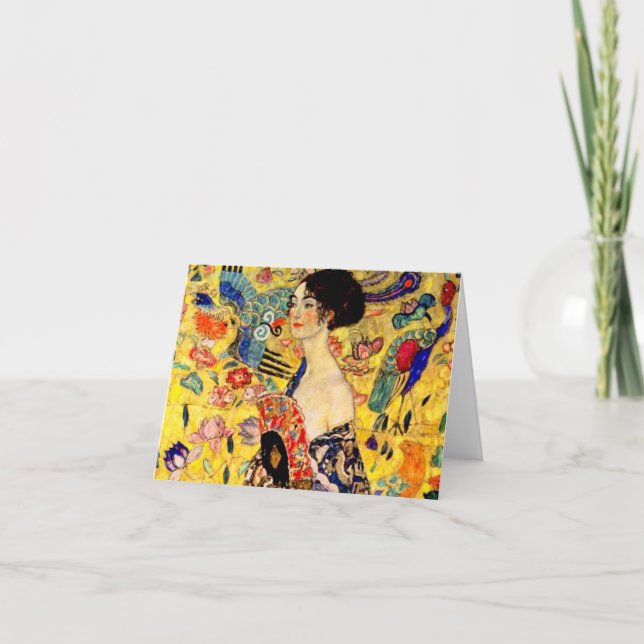 Invitación Gustav Klimt Lady con ventilador (Anverso)