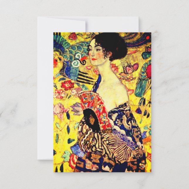 Invitación Gustav Klimt Lady con ventilador (Anverso)