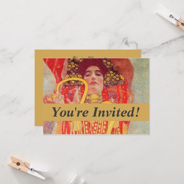 Invitación Gustav Klimt Red Woman Gold Snake Pintura (Anverso/Reverso In Situ)