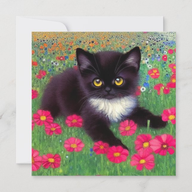 Invitación Gustav Klimt Tuxedo Cat (Anverso)