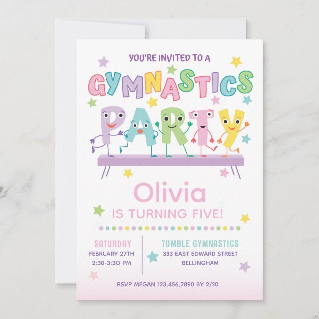 Invitación Gymnastics Birthday Party for Girl (Anverso)