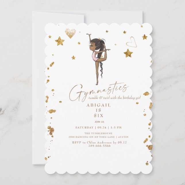Invitación  Gymnastics Tumbling Pink Scalloped Birthday Party (Anverso)