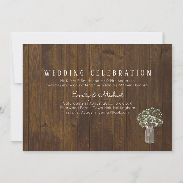 Invitación Gypsophila Babys Respira Simple Elegante Boda (Anverso)