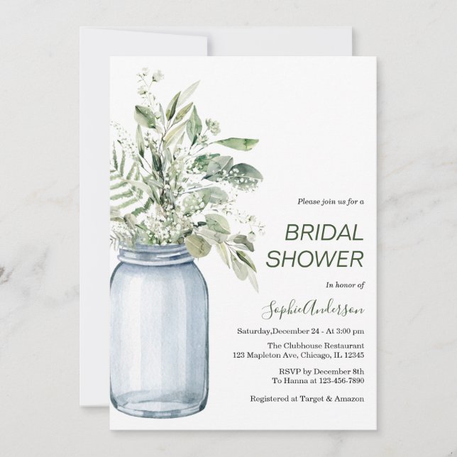 Invitación Gypsophila Mason Jar Eucalyptus Ducha de Novias (Anverso)