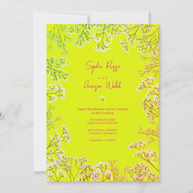 Invitación Gypsophila Neon Yellow Mix y Match Boda (Anverso)