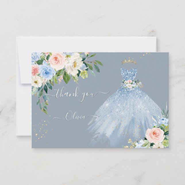 Invitación H2 Azul Rosa Esparkling Quinceanera Vestido Gracia (Anverso)