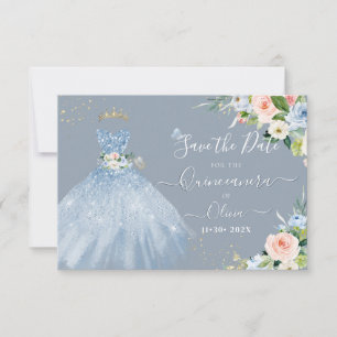 Invitación H2 Azul rosa Esparkling Quinceanera Vestido Guarda
