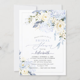 Invitación H2 Blue Hydrangea Cream Rosas Brillantes Ducha