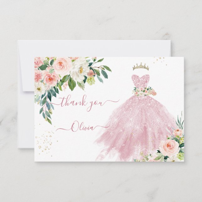 Invitación H2 Espumoso Vestido Rosa Quinceanera Gracias (Anverso)