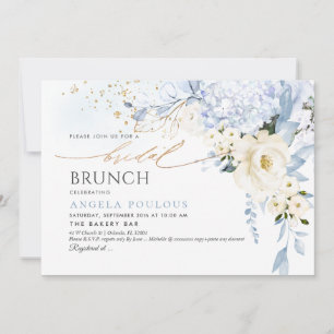 Invitación H2 Flores Brunch de nuez azul de hielo blanco