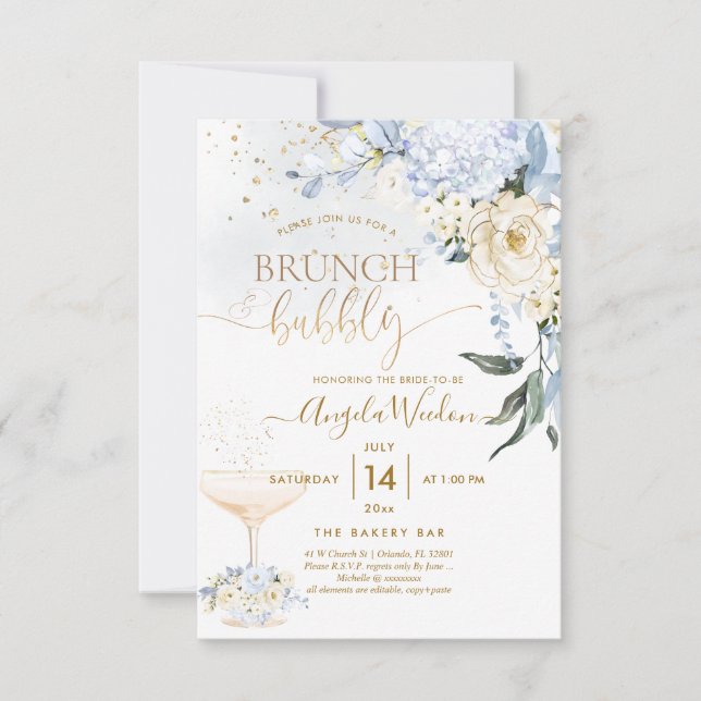 Invitación H2 Flores Hielo Azul Hielo Crema Rosas Brunch Brid (Anverso)