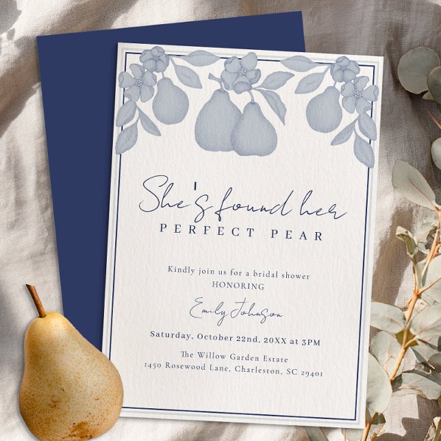 Invitación Ha encontrado su perfíz perfecto | Blue Bridal Sho (She's found her perfect pear)