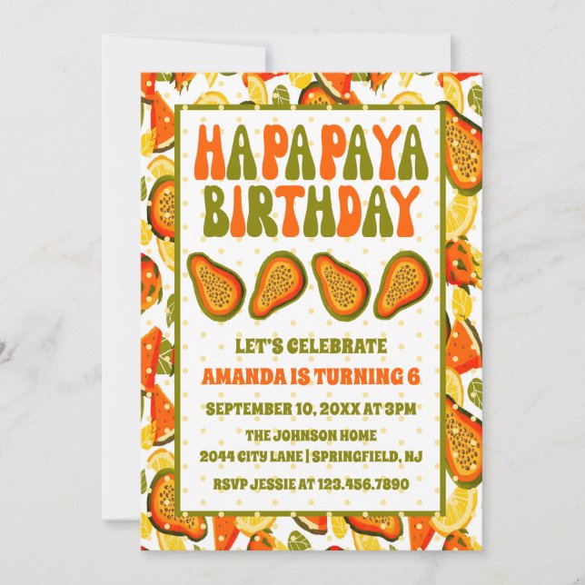 Invitación Ha-papaya Cumpleaños Papaya Feliz cumpleaños (Anverso)
