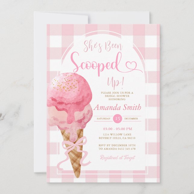 Invitación Ha sido Scooped Up Ice Cream Gingham (Anverso)