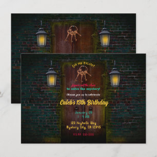 Invitación Habitación de escape de puerta misteriosa Fiesta d