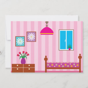 Invitación Habitación infantil con flores rosadas