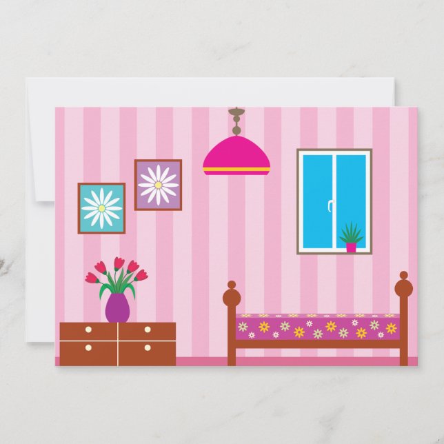 Invitación Habitación infantil con flores rosadas (Anverso)