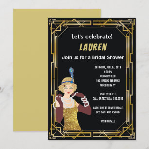 Invitación Habla Sencillo Flapper Art Deco Ducha Bridal