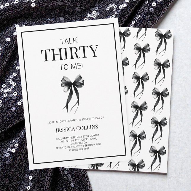 Invitación Háblame de la fiesta de cumpleaños de los Treinta  (Talk 30 to Me Black White Thirty Birthday Party Invitation)