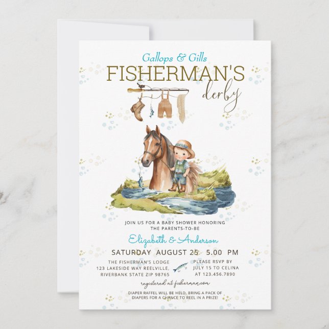 Invitación Háblame del derby Baby Shower de Rustic Fisherman (Anverso)