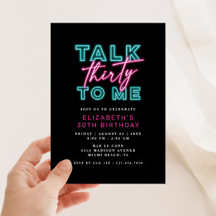 Invitación Háblame Treinta Suciedades Cumpleaños 30 Neon Azul