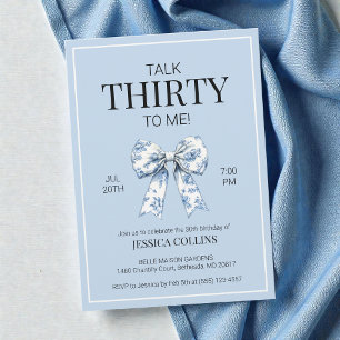 Invitación Hablar 30 conmigo Blue Coquette Bow Treinta cumple