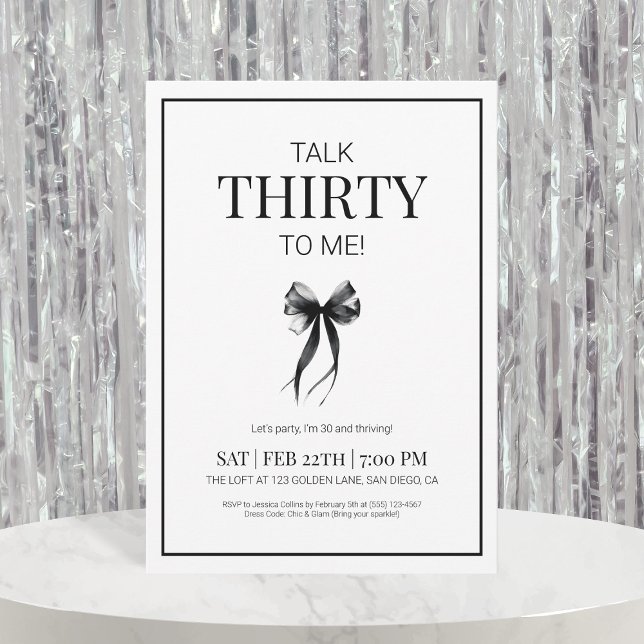 Invitación Hablar 30 conmigo negro y blanco Treinta cumpleaño (Talk 30 to Me Black and White Thirty Birthday Invitation)