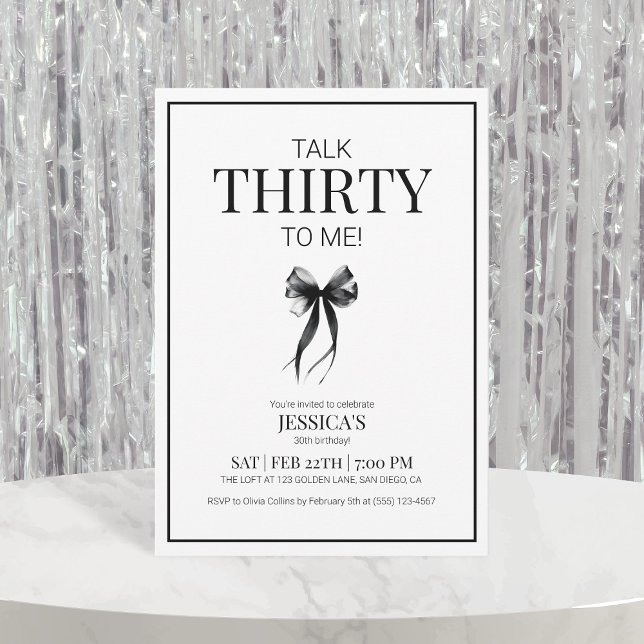 Invitación Hablar 30 conmigo Treinta cumpleaños blancos y neg (30th Birthday Talk Thirty to Me Black and White Invite)