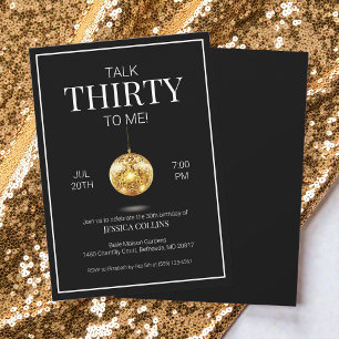 Invitación Hablar 30 para mí negro y oro 30 cumpleaños