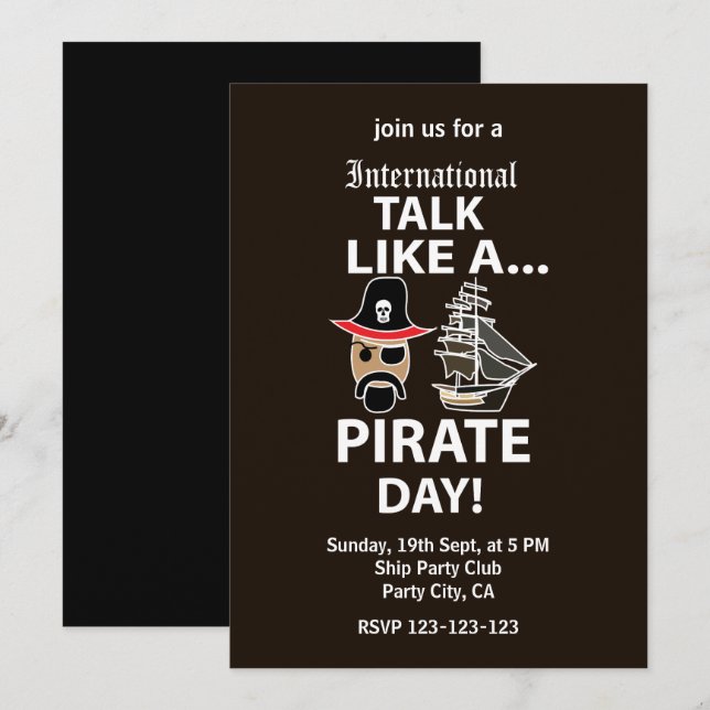 Invitación Hablar internacionalmente como un Día del Pirata (Anverso / Reverso)
