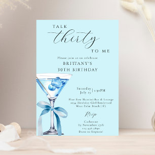 Invitación Hablar Treinta Para Mí Azul Bow Martini Cumpleaños
