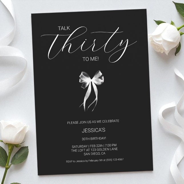 Invitación Hablar Treinta Para Mí De Negro Y Blanco 30 Años (Talk Thirty To Me Black and White 30th Birthday Invitation)