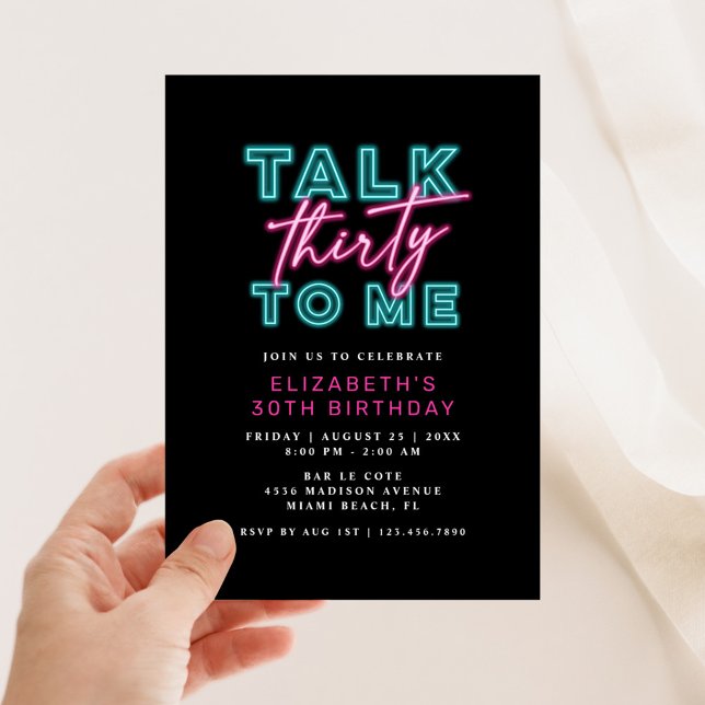 Invitación Hablar Treinta Para Mí Sucio 30 Neon Azul Y Día Ro (Subido por el creador)