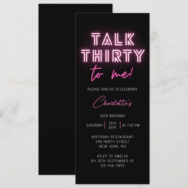 Invitación Hable TREINTA conmigo 30 cumpleaños Fiesta Neon Pi (Anverso / Reverso)