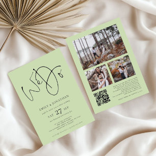 Invitación Hacemos 3 fotos QR Code Lime Cream Green Boda I