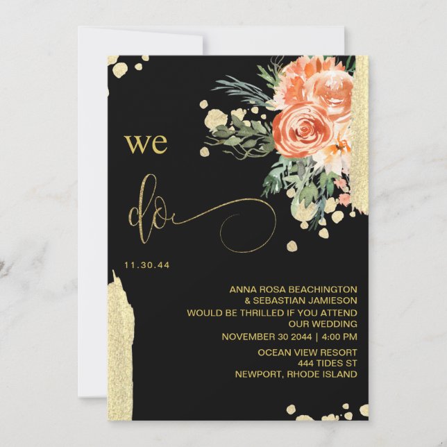 Invitación *~* HACEMOS AR15 - BODA RSVP QR con Floral rosa ro (Anverso)
