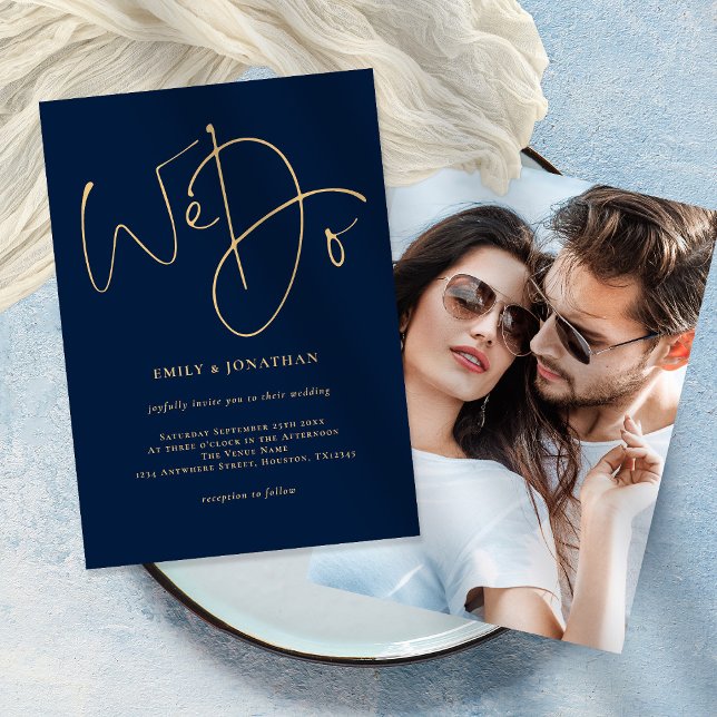 Invitación Hacemos Boda azul de la Marina de Fotos con guión  (Subido por el creador)