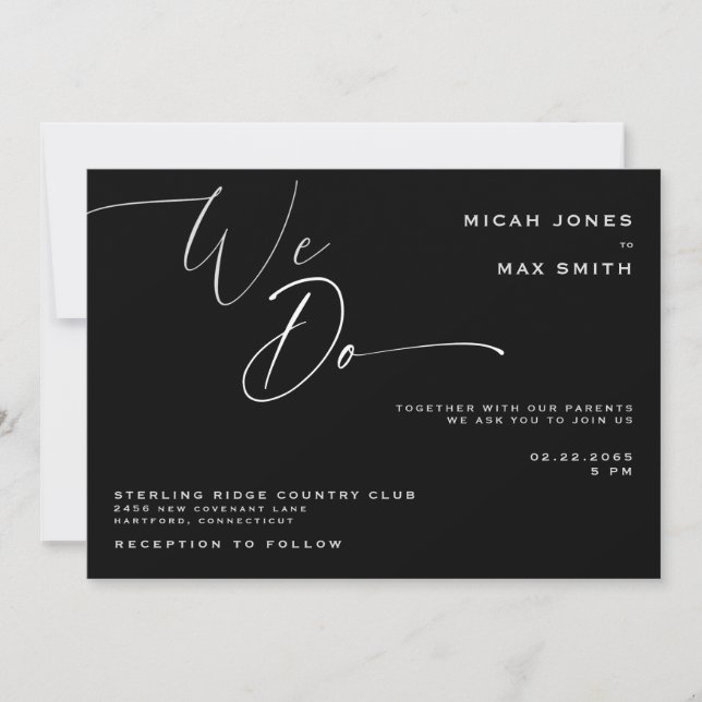 Invitación Hacemos Boda blanco y negro (Anverso)