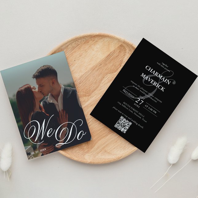 Invitación Hacemos Boda de código QR de fotos en blanco y neg (Subido por el creador)