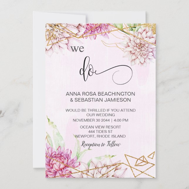 Invitación *~* HACEMOS Boda de Cristal de Floral Rosa RSVP AR (Anverso)