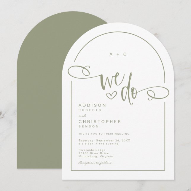Invitación Hacemos Boda de escritura moderna y verde del cora (Anverso / Reverso)