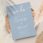 Invitación Hacemos Boda de guiones de firma azul turbio<br><div class="desc">Elegante invitación a la boda de marca azul polvorienta con nombres de estilo,  esta elegante y polvorienta invitación a la boda azul y blanca puede ser personalizada con su información en letras blancas de moda. Diseñado por Thisisnotme©</div>