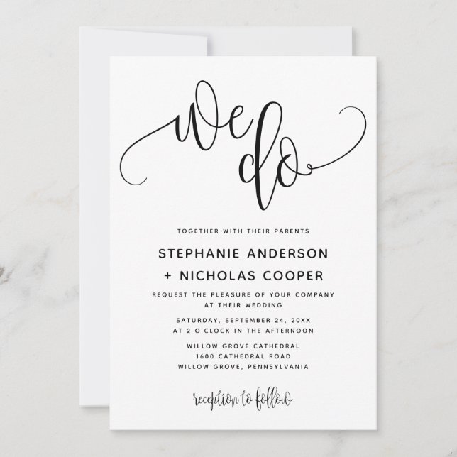 Invitación Hacemos Boda de tipografía con guiones adorables d (Anverso)